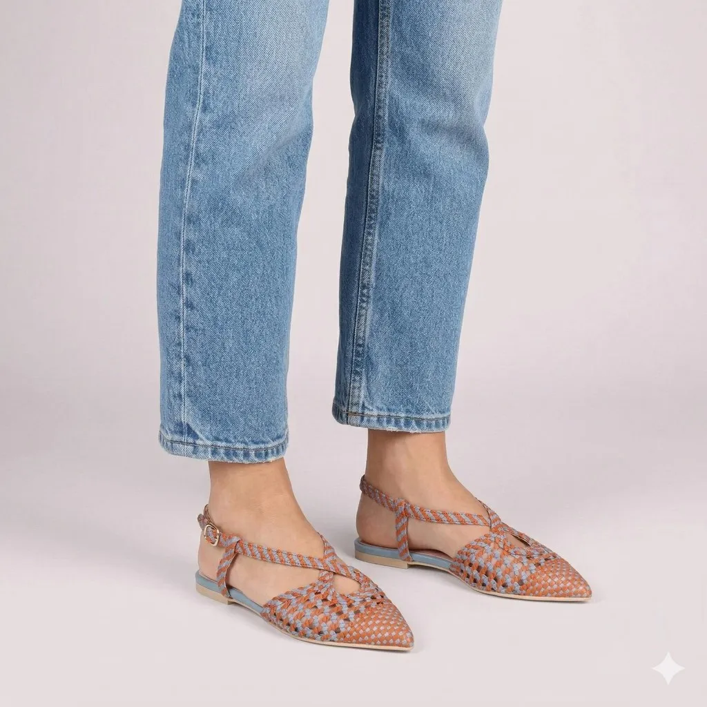 Ella|תכלת|כתום|נעלי בובה|נעלי בלרינה|נעליים שטוחות|נעליים נוחות|ballerinas