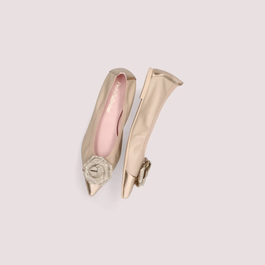 Ella|זהב|כאמל|נעלי בובה|נעלי בלרינה|נעליים שטוחות|נעליים נוחות|ballerinas