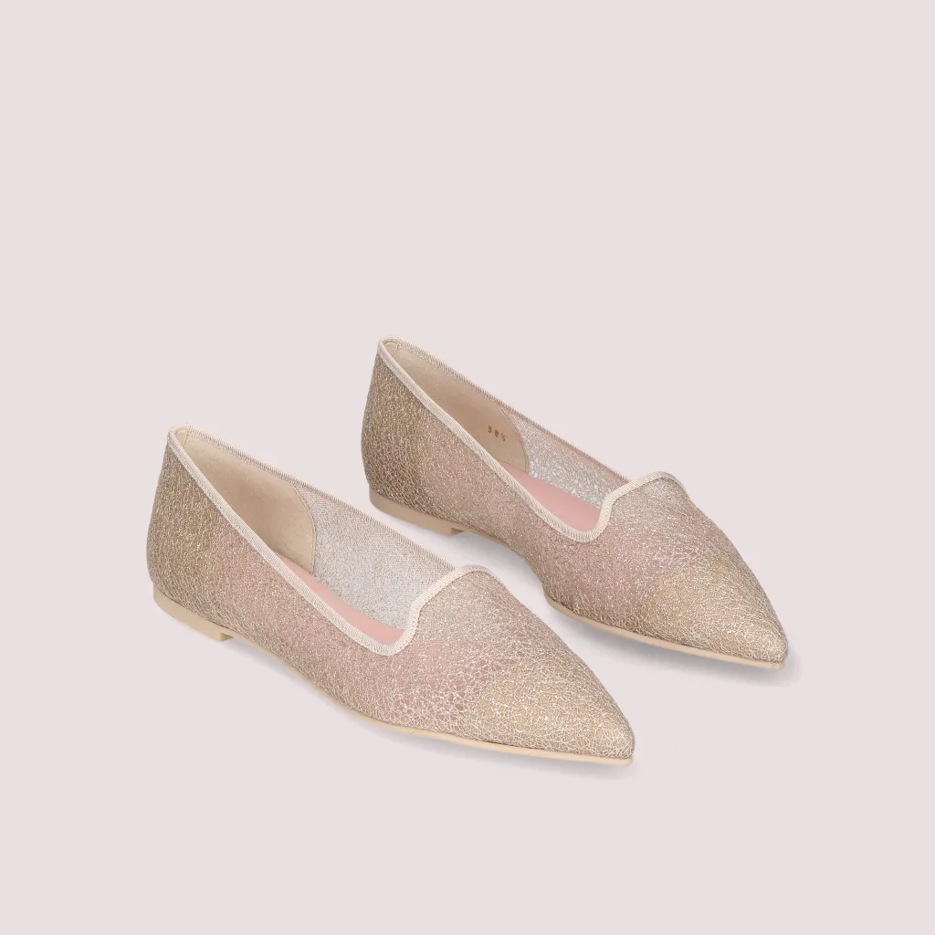 Ella|זהב|שקוף|נעלי בובה|נעלי בלרינה|נעליים שטוחות|נעליים נוחות|ballerinas
