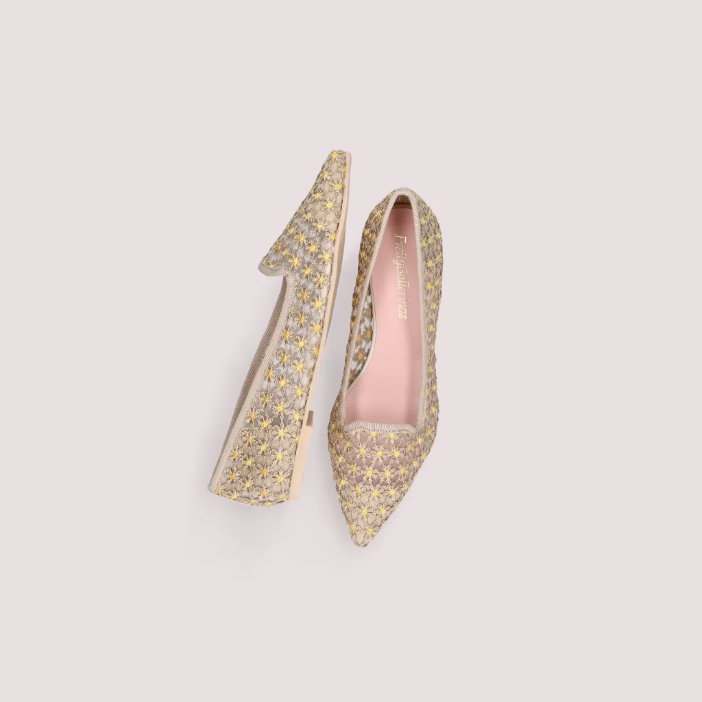 Ella|צהוב|חום|נעלי בובה|נעלי בלרינה|נעליים שטוחות|נעליים נוחות|ballerinas